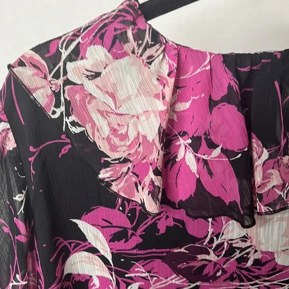 Roaman’s chiffon sheer arm sleeveless black underlies bodice pink black cream - Picture 6 of 14